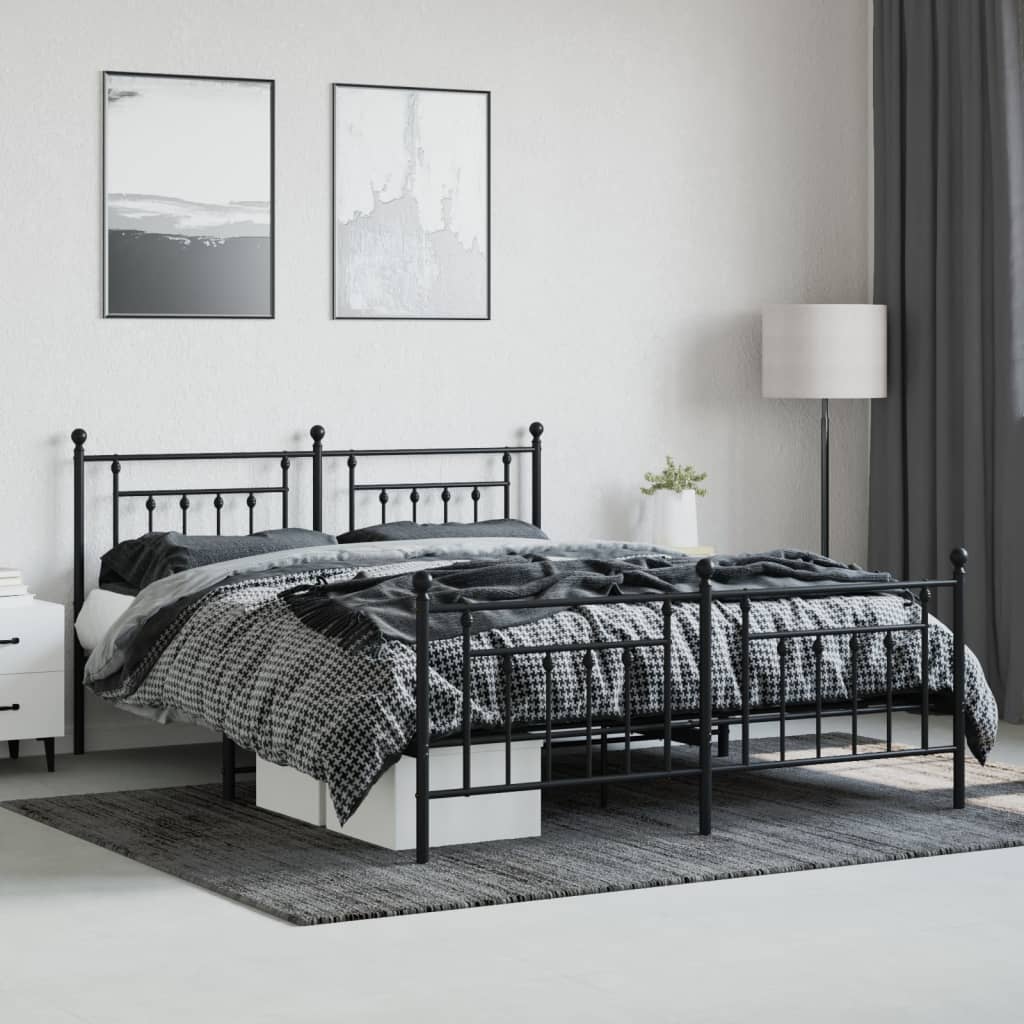 Sengeramme i metall med hode- og fotgavl svart 183x213 cm