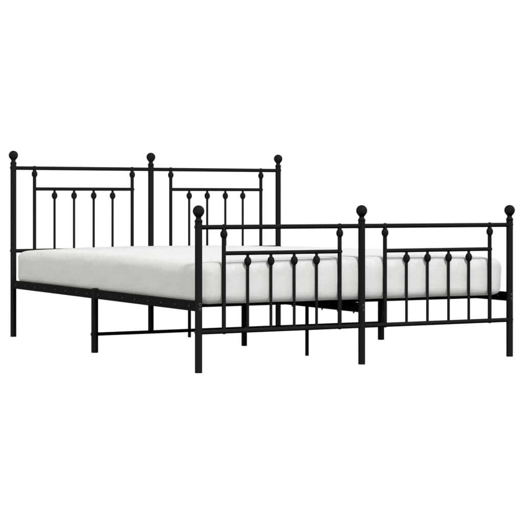 Sengeramme i metall med hode- og fotgavl svart 183x213 cm