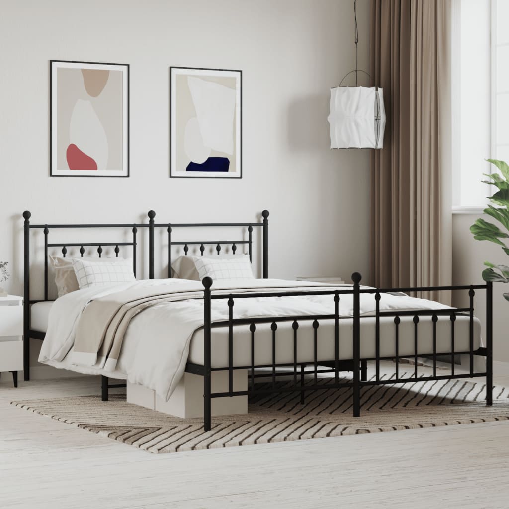 Sengeramme i metall med hode- og fotgavl svart 183x213 cm