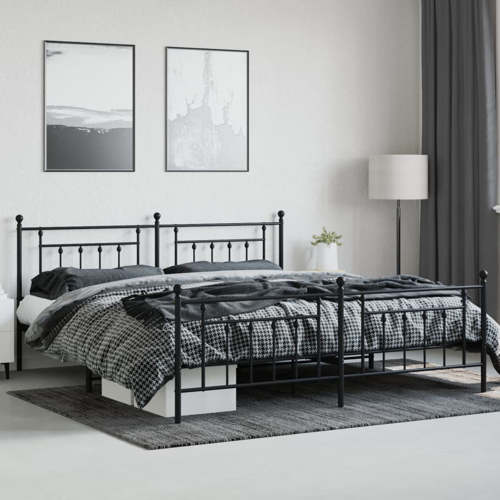 Sengeramme i metall med hode- og fotgavl svart 193x203 cm