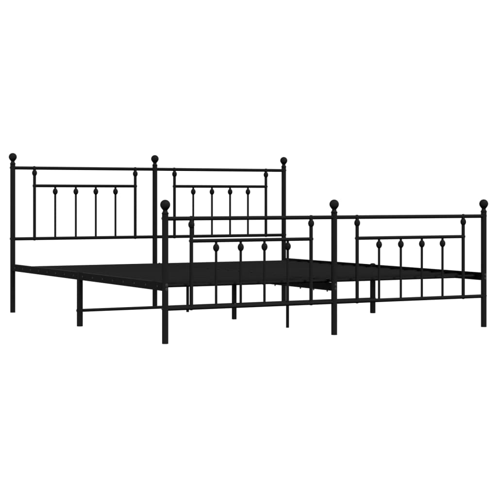 Sengeramme i metall med hode- og fotgavl svart 193x203 cm