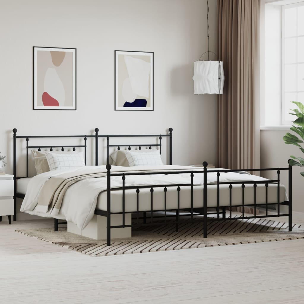 Sengeramme i metall med hode- og fotgavl svart 193x203 cm