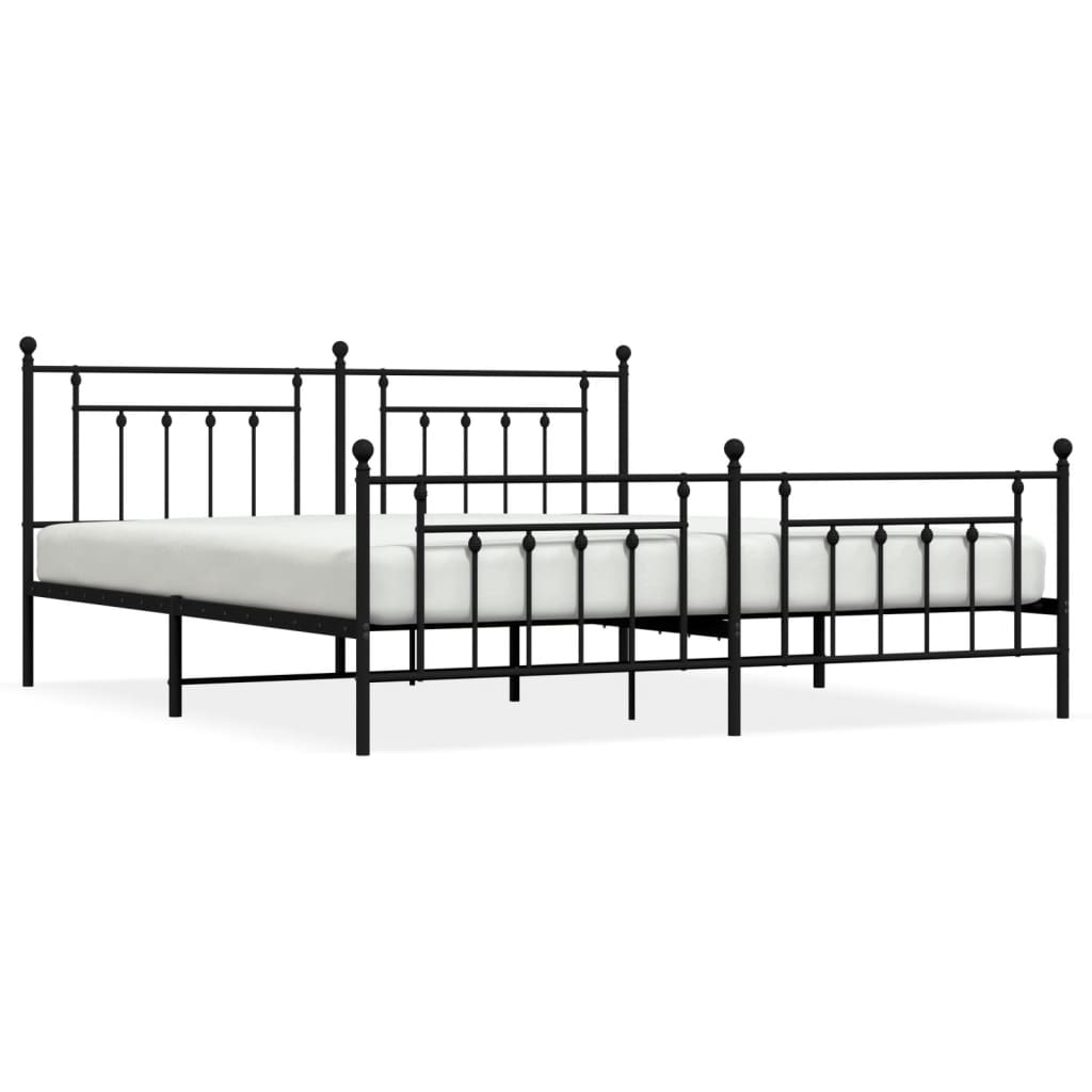 Sengeramme i metall med hode- og fotgavl svart 200x200 cm