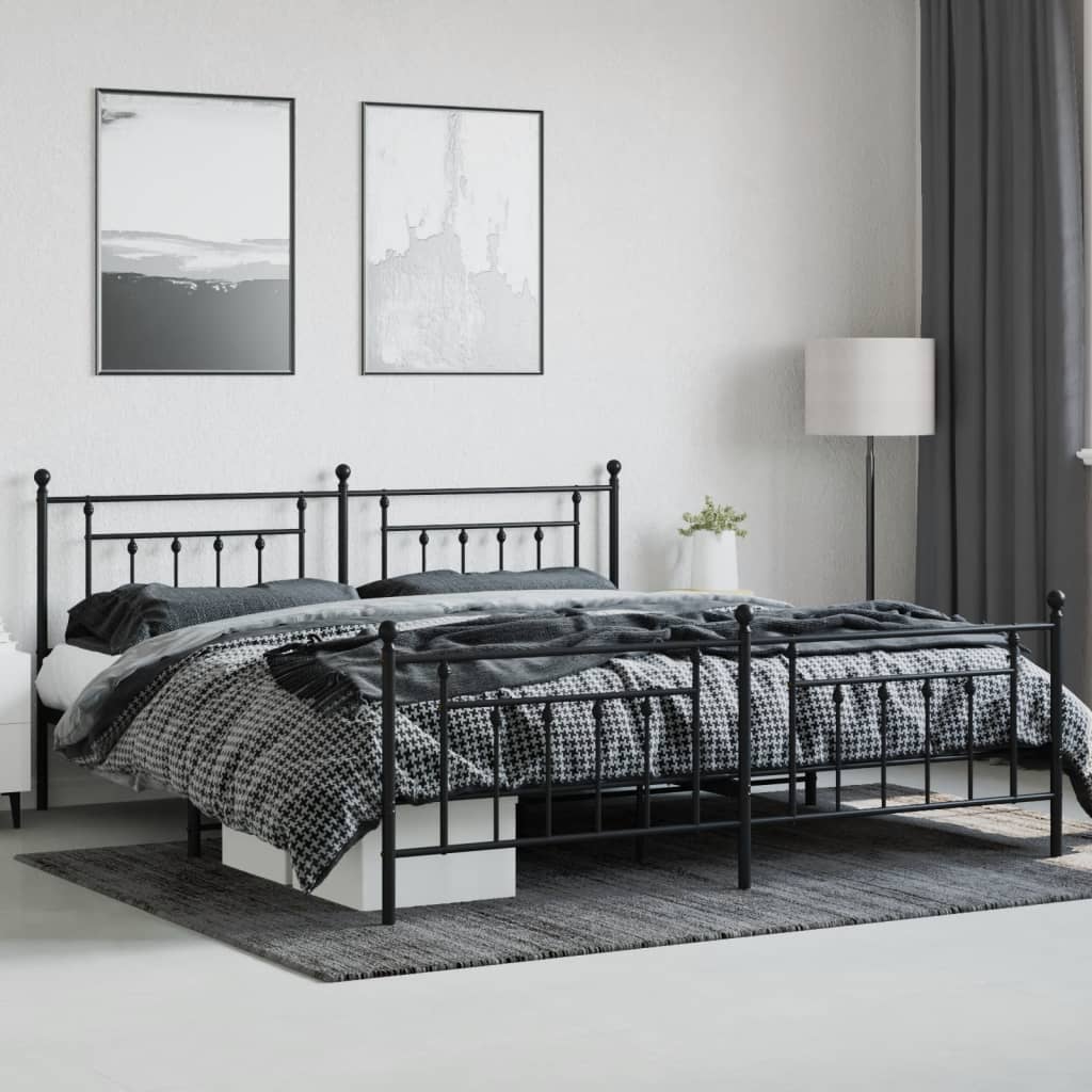 Sengeramme i metall med hode- og fotgavl svart 200x200 cm