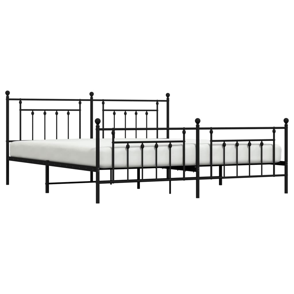 Sengeramme i metall med hode- og fotgavl svart 200x200 cm