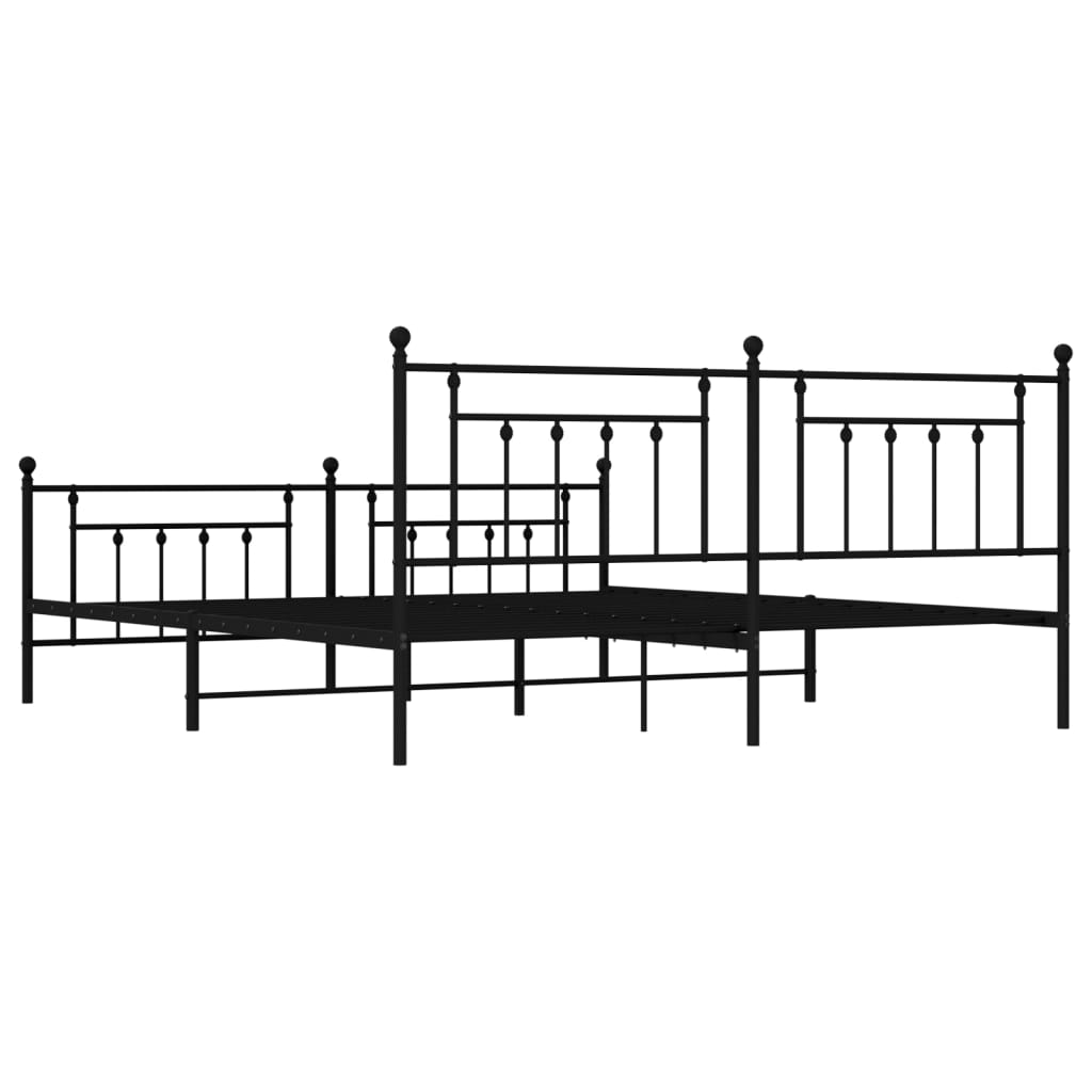 Sengeramme i metall med hode- og fotgavl svart 200x200 cm