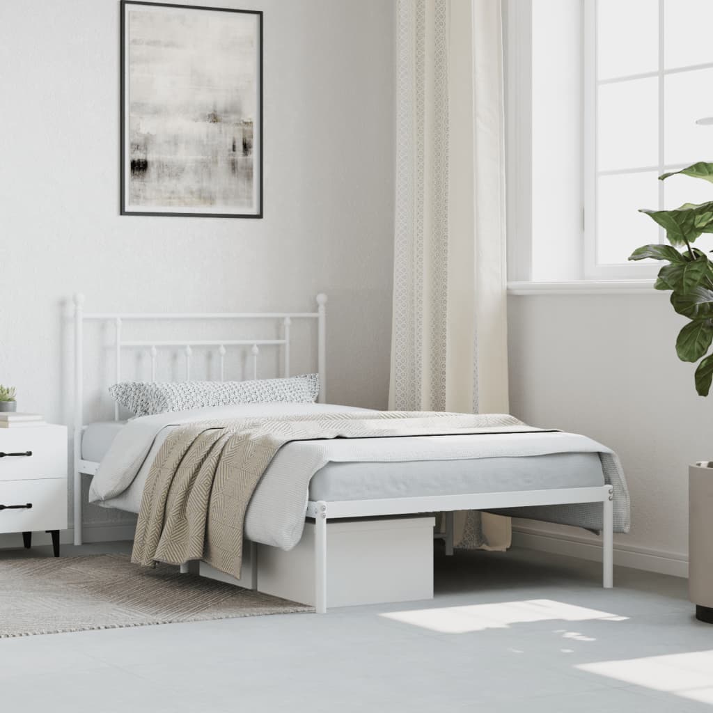 Sengeramme i metall med hodegavl hvit 107x203 cm