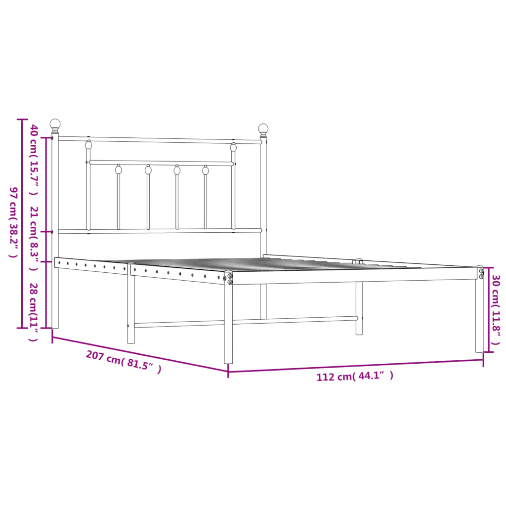 Sengeramme i metall med hodegavl hvit 107x203 cm