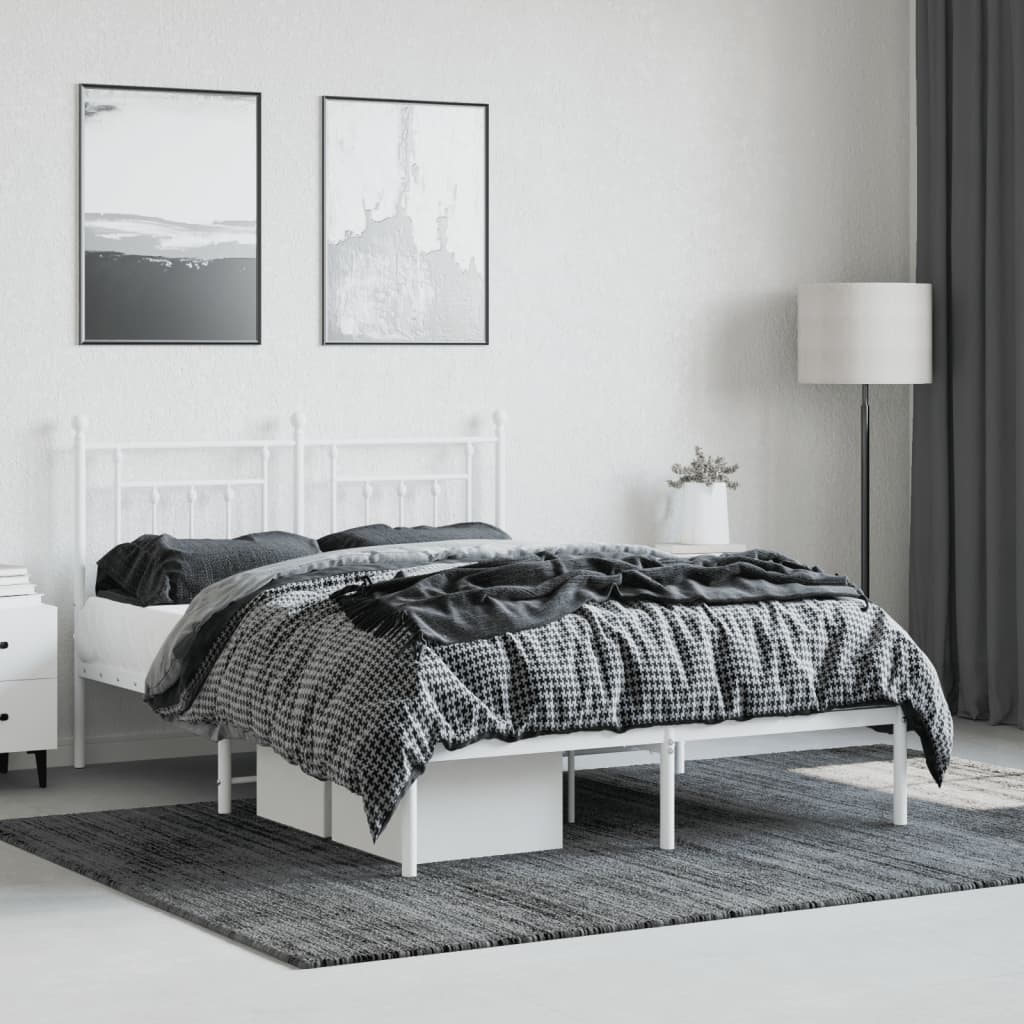 Sengeramme i metall med sengegavl hvit 150x200 cm