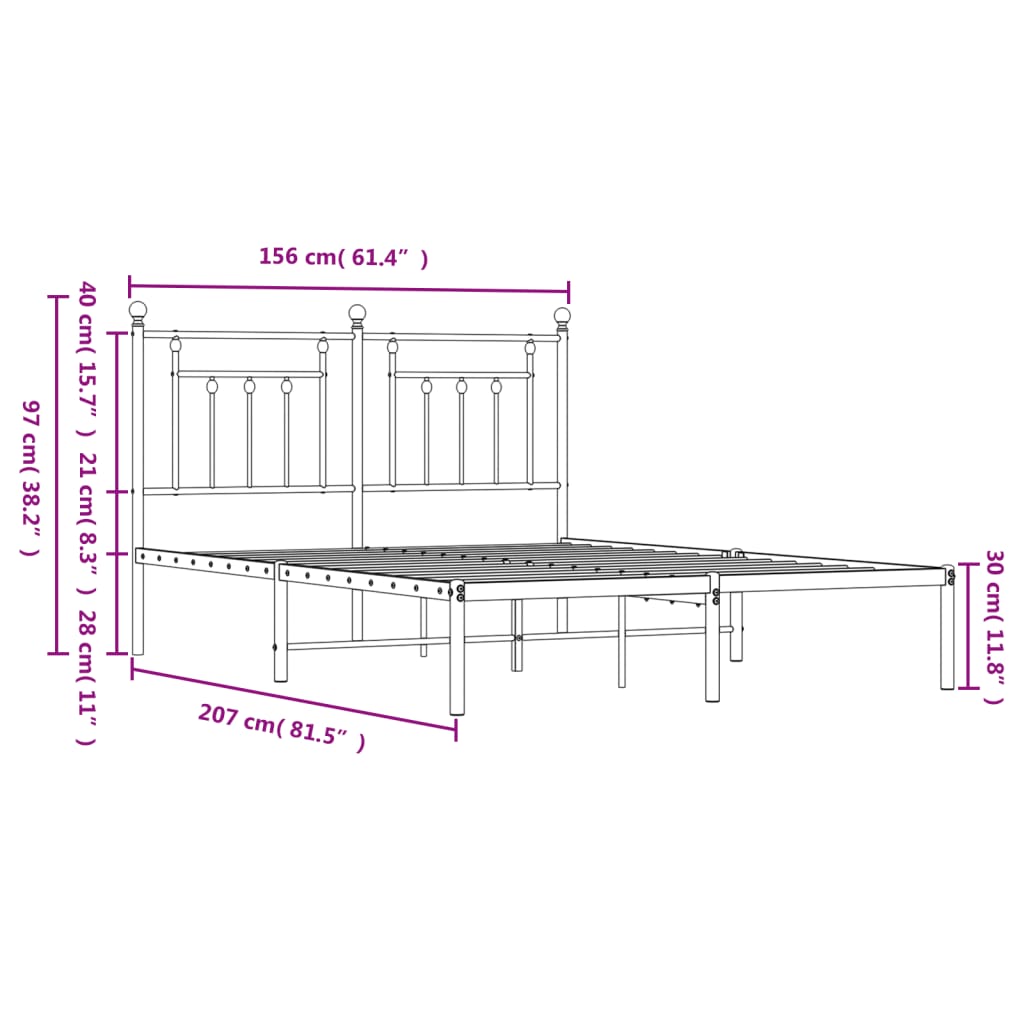 Sengeramme i metall med sengegavl hvit 150x200 cm