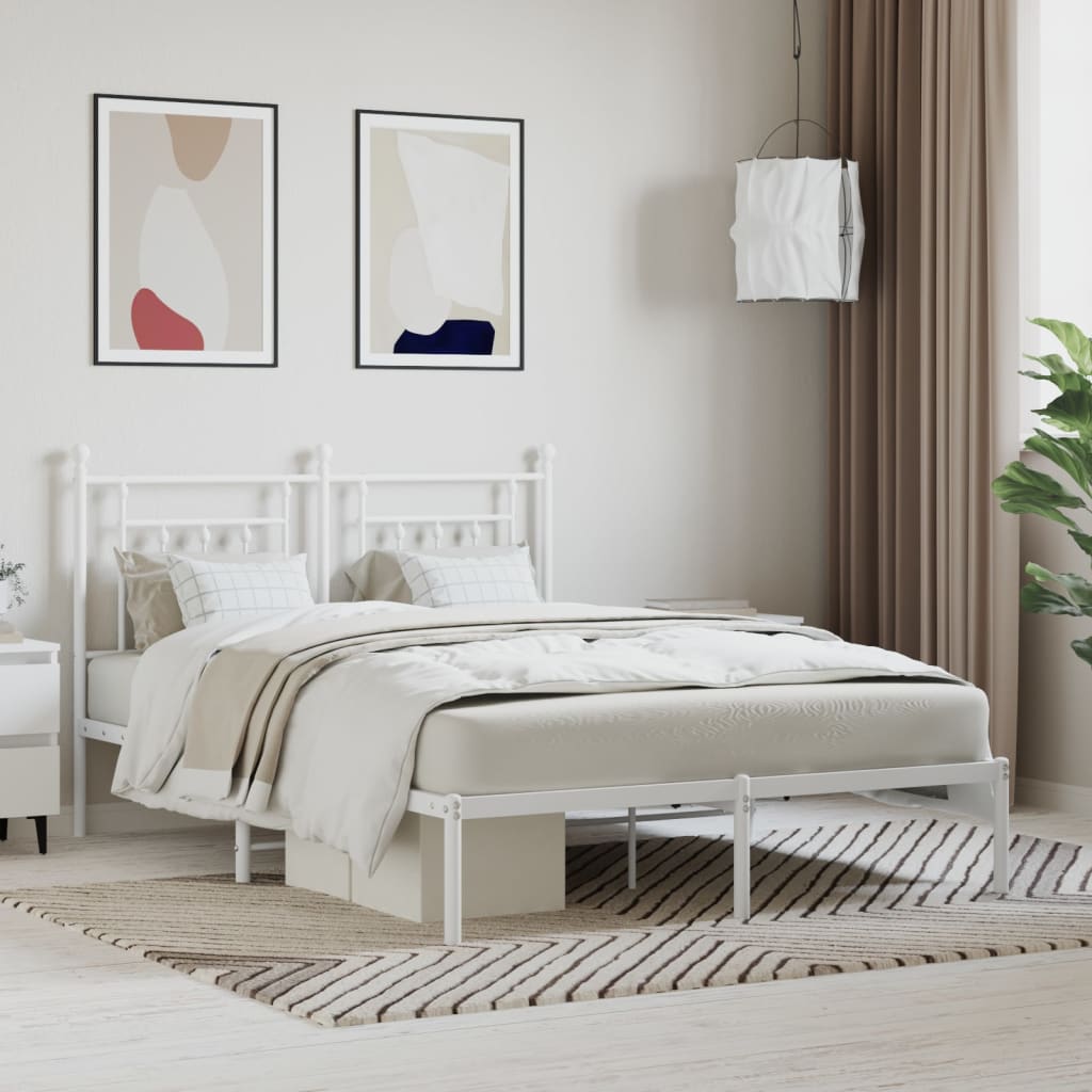 Sengeramme i metall med sengegavl hvit 150x200 cm