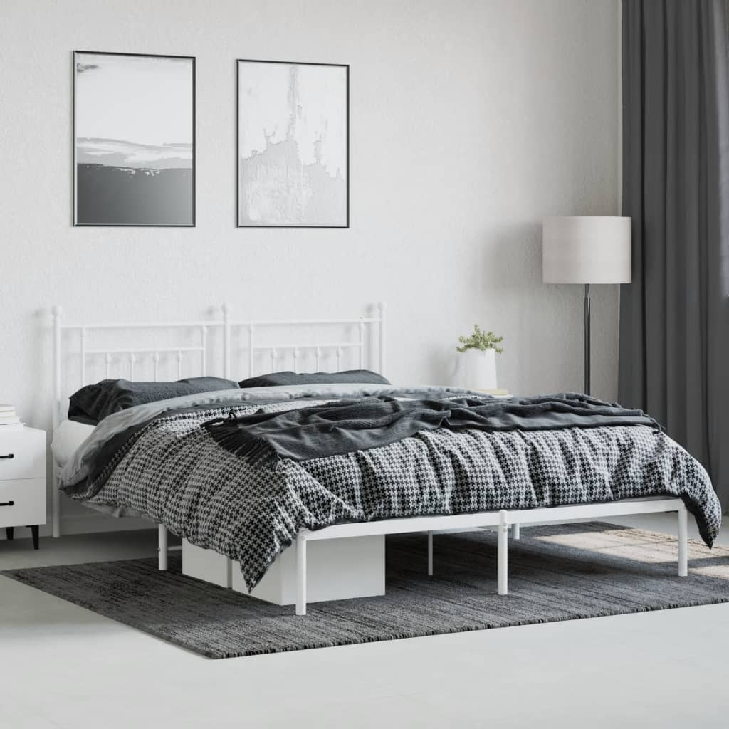 Sengeramme i metall med sengegavl hvit 160x200 cm