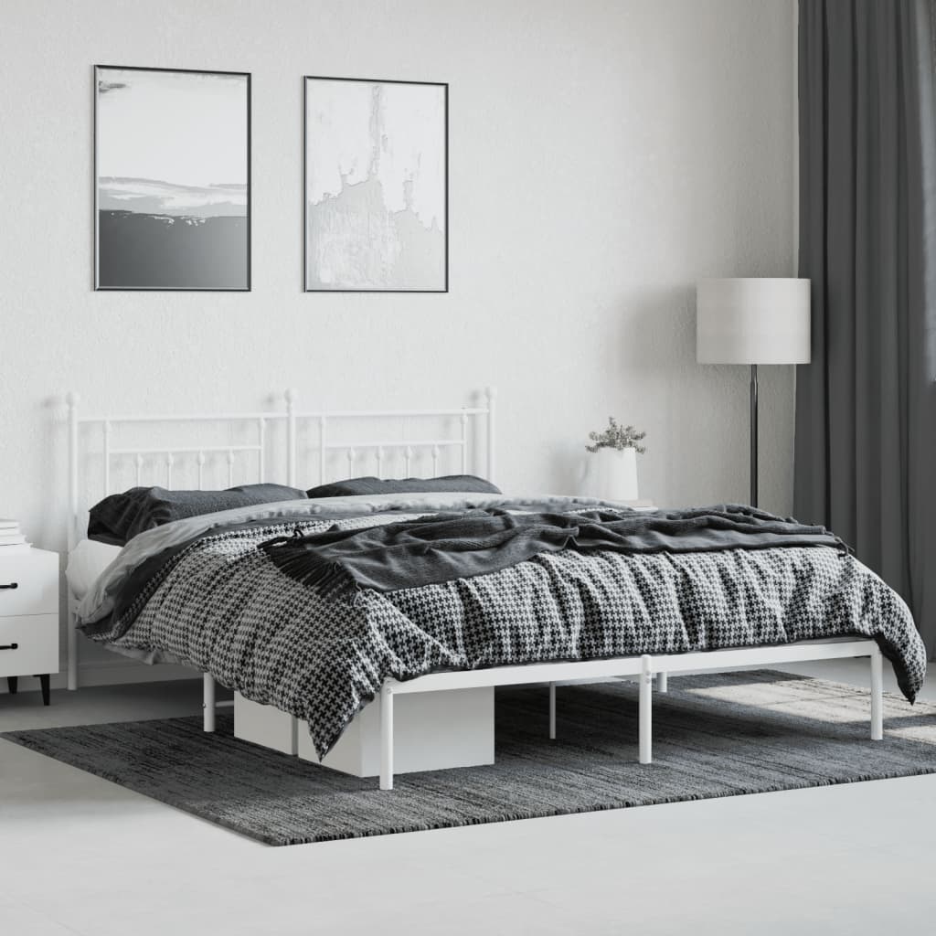 Sengeramme i metall med sengegavl hvit 180x200 cm