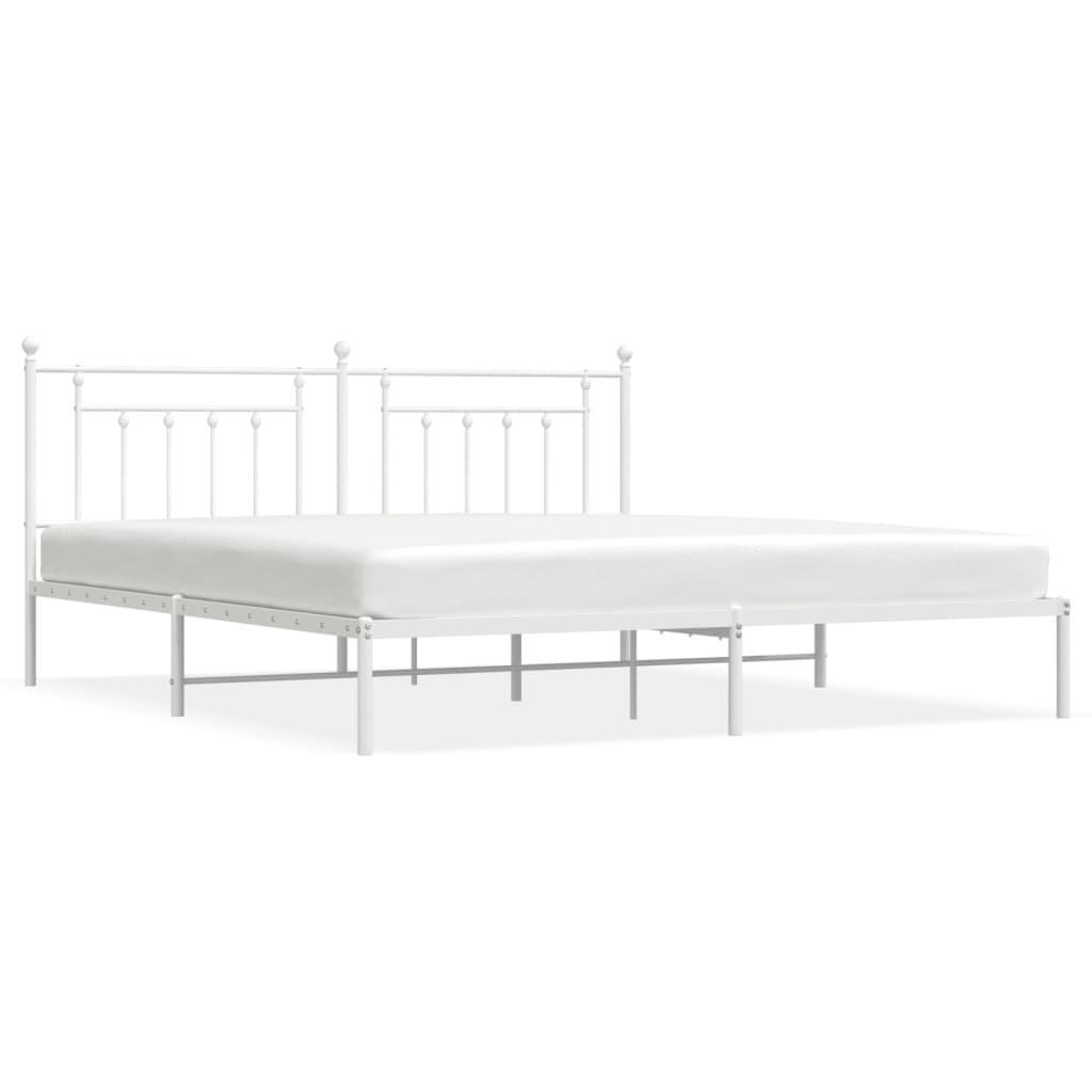 Sengeramme i metall med hodegavl hvit 193x203 cm