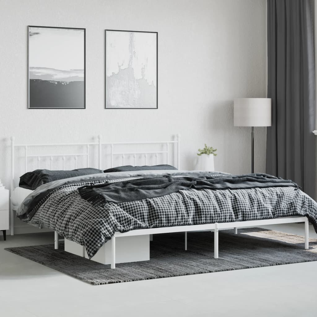 Sengeramme i metall med hodegavl hvit 193x203 cm