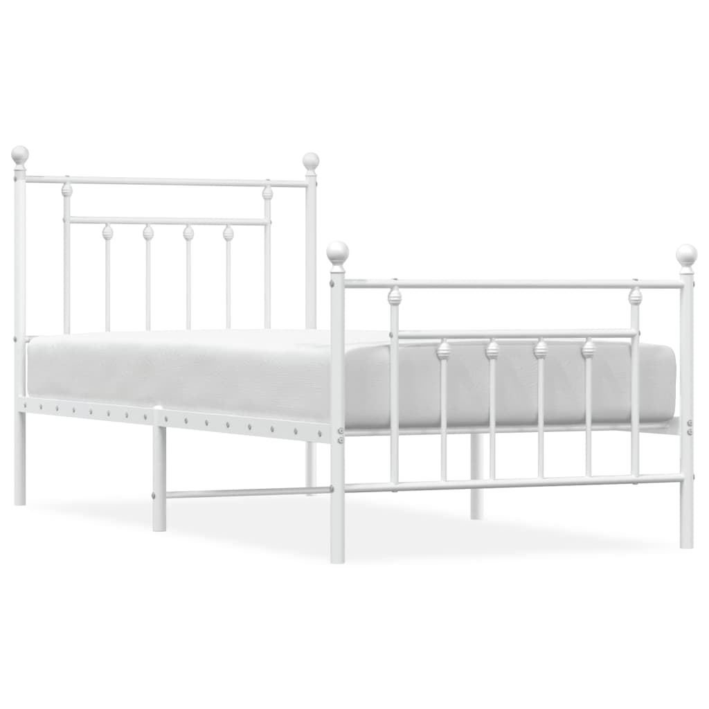 Sengeramme i metall med hode- og fotgavl hvit 90x200 cm