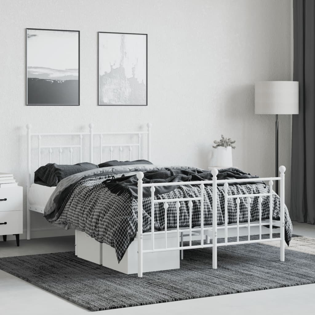 Sengeramme i metall med hode- og fotgavl hvit 120x190 cm