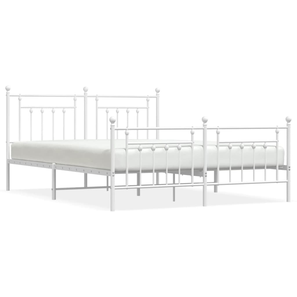 Sengeramme i metall med hode- og fotgavl hvit 183x213 cm