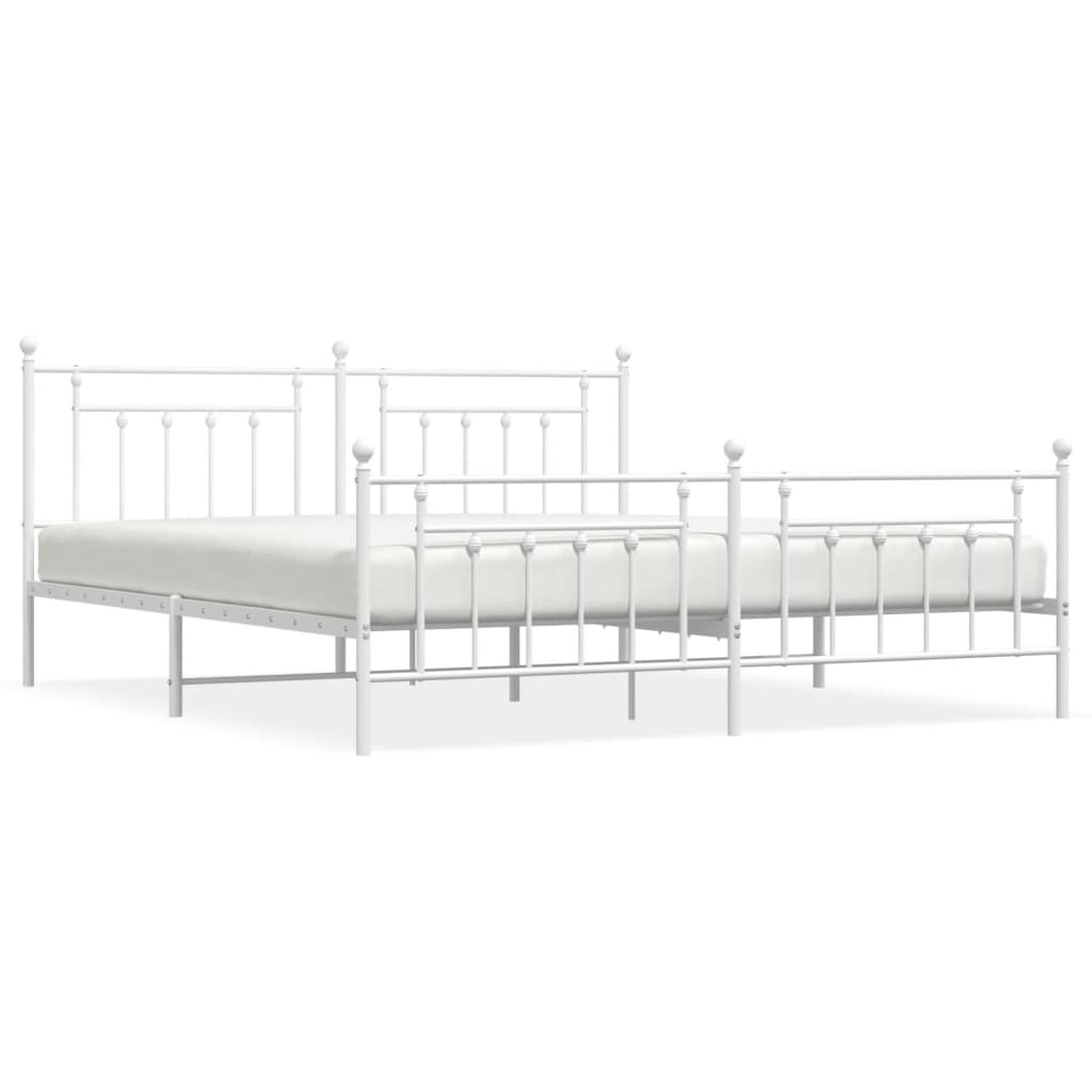 Sengeramme i metall med hode- og fotgavl hvit 193x203 cm