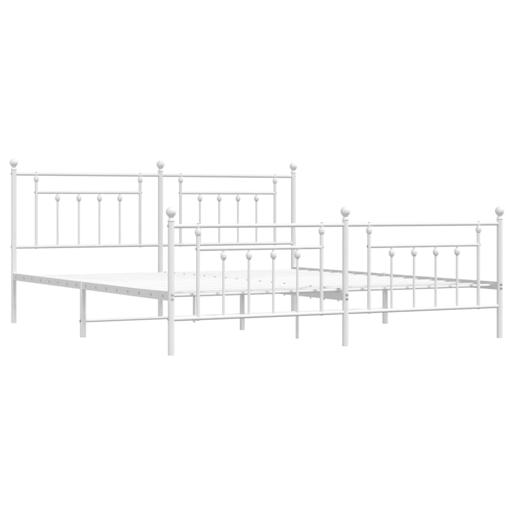 Sengeramme i metall med hode- og fotgavl hvit 193x203 cm