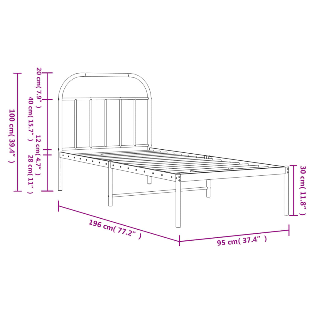 Sengeramme i metall med hodegavl svart 90x190 cm