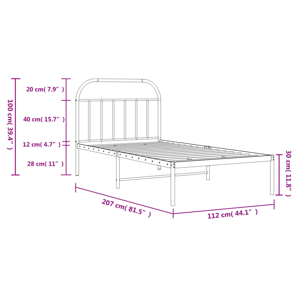 Sengeramme i metall med hodegavl svart 107x203 cm