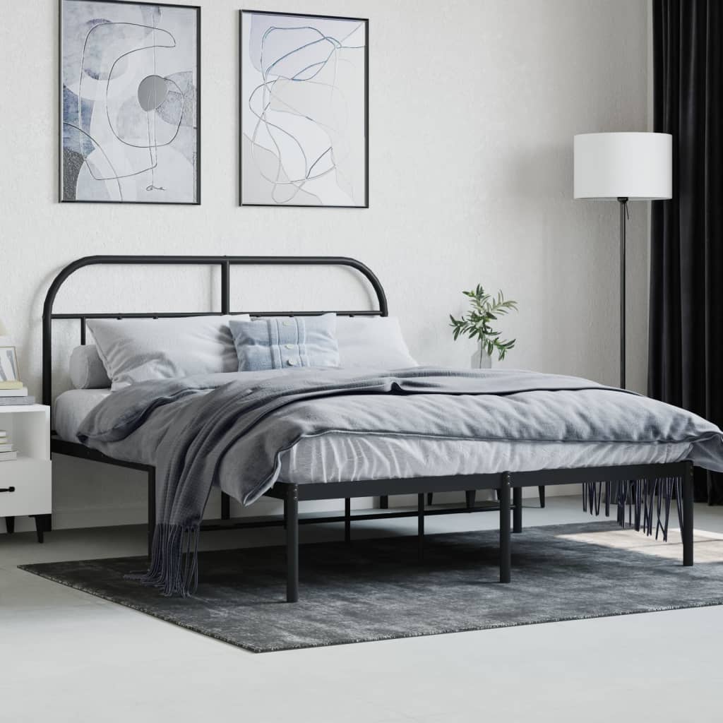 Sengeramme i metall med sengegavl svart 140x200 cm