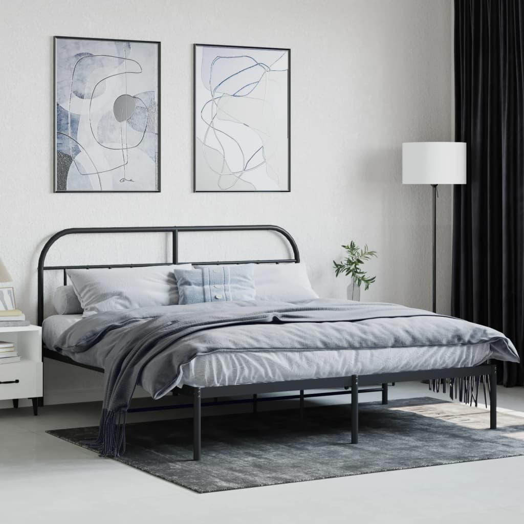 Sengeramme i metall med sengegavl svart 183x213 cm