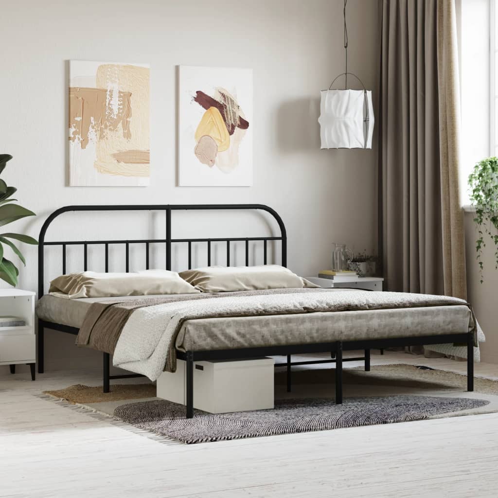 Sengeramme i metall med sengegavl svart 183x213 cm