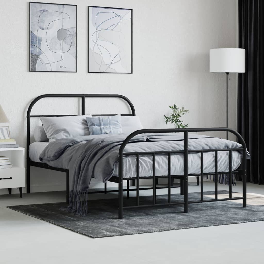 Sengeramme i metall med hode- og fotgavl svart 120x190 cm