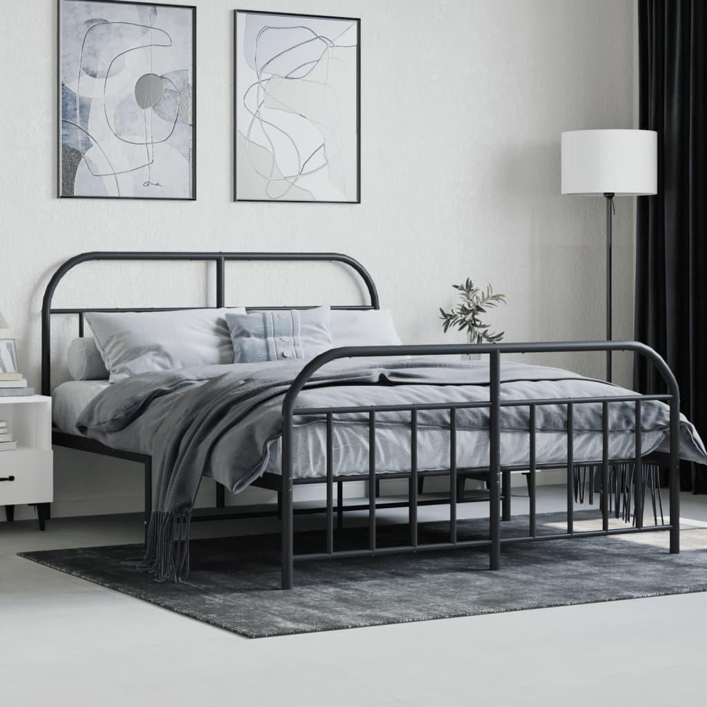 Sengeramme i metall med hode- og fotgavl svart 140x190 cm