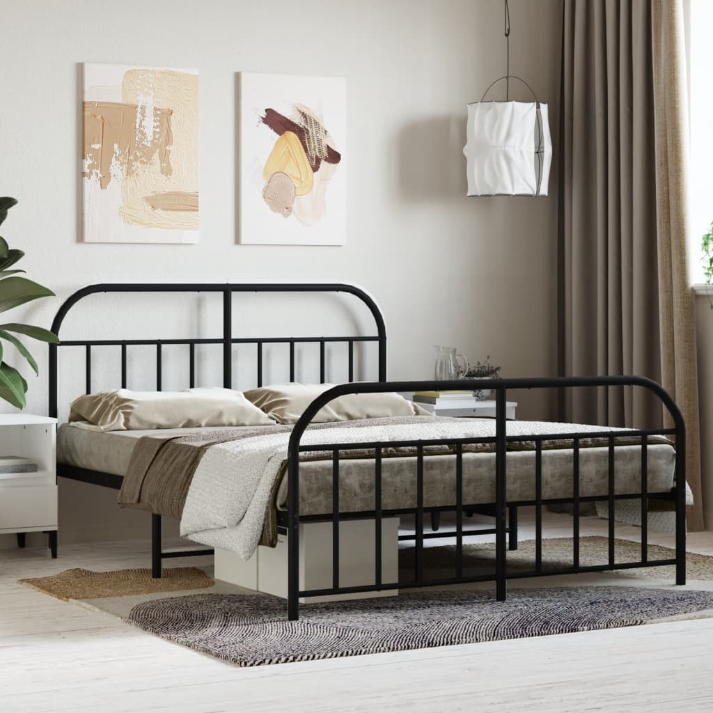 Sengeramme i metall med hode- og fotgavl svart 140x190 cm