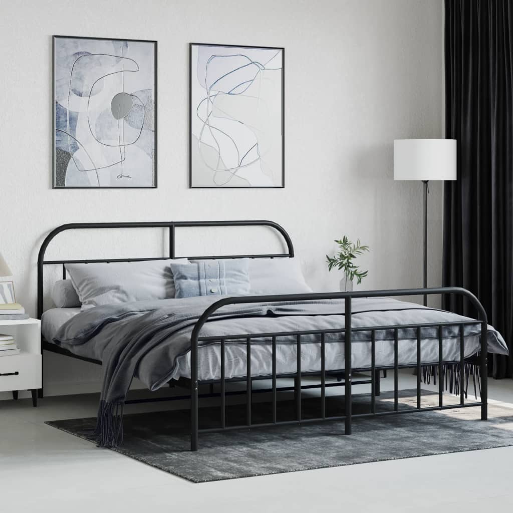 Sengeramme i metall med hode- og fotgavl svart 183x213 cm