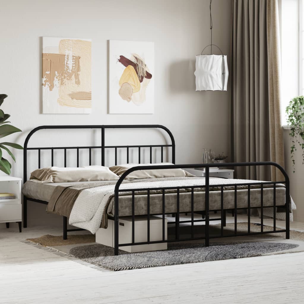Sengeramme i metall med hode- og fotgavl svart 183x213 cm