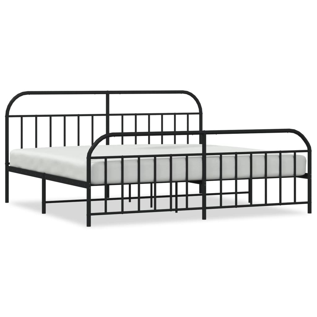 Sengeramme i metall med hode- og fotgavl svart 193x203 cm