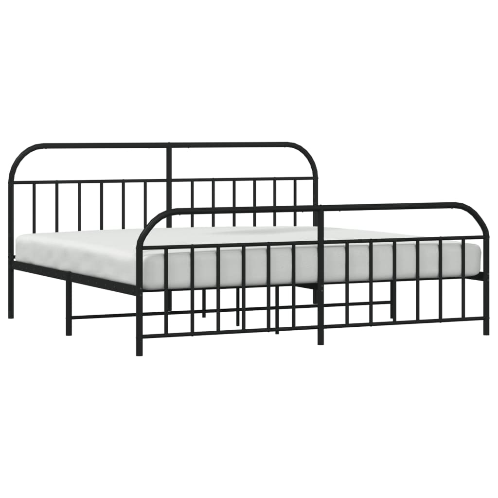 Sengeramme i metall med hode- og fotgavl svart 193x203 cm