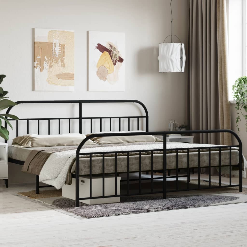 Sengeramme i metall med hode- og fotgavl svart 193x203 cm