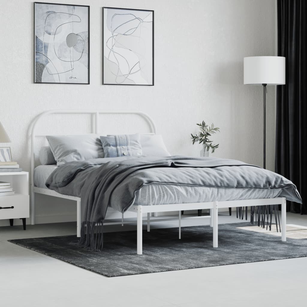 Sengeramme i metall med hodegavl hvit 135x190 cm