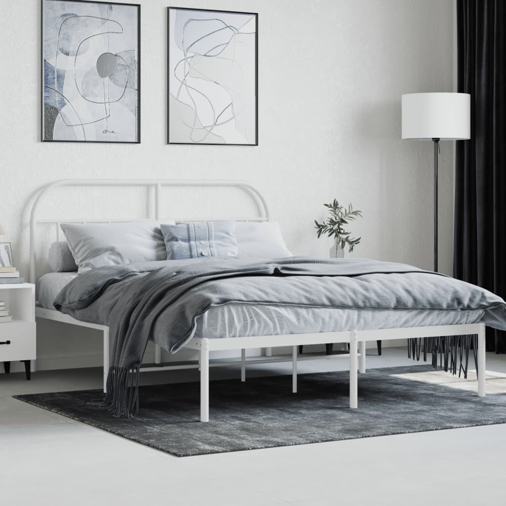 Sengeramme i metall med hodegavl hvit 140x190 cm