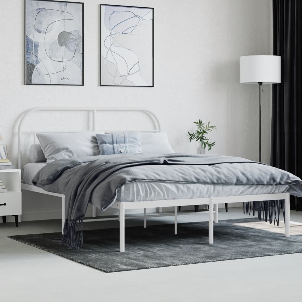 Sengeramme i metall med hodegavl hvit 140x200 cm