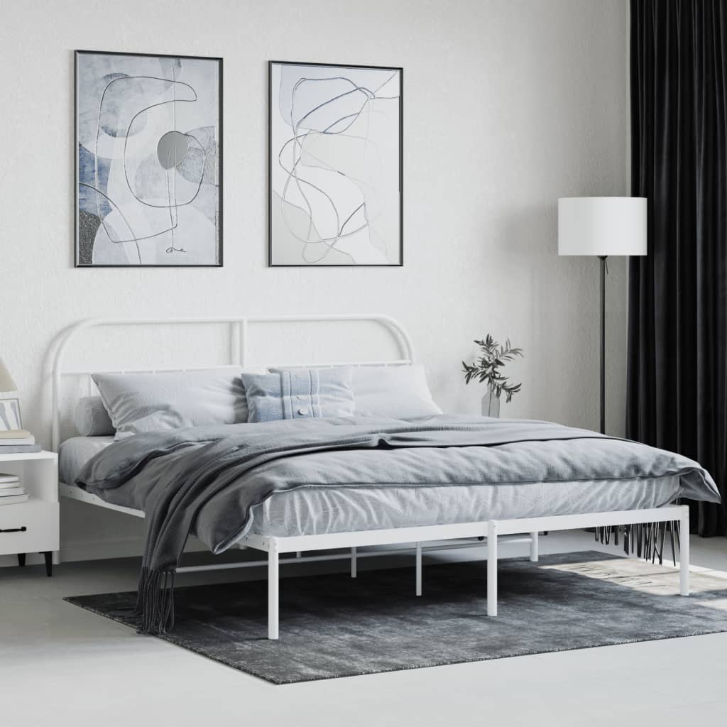 Sengeramme i metall med hodegavl hvit 183x213 cm