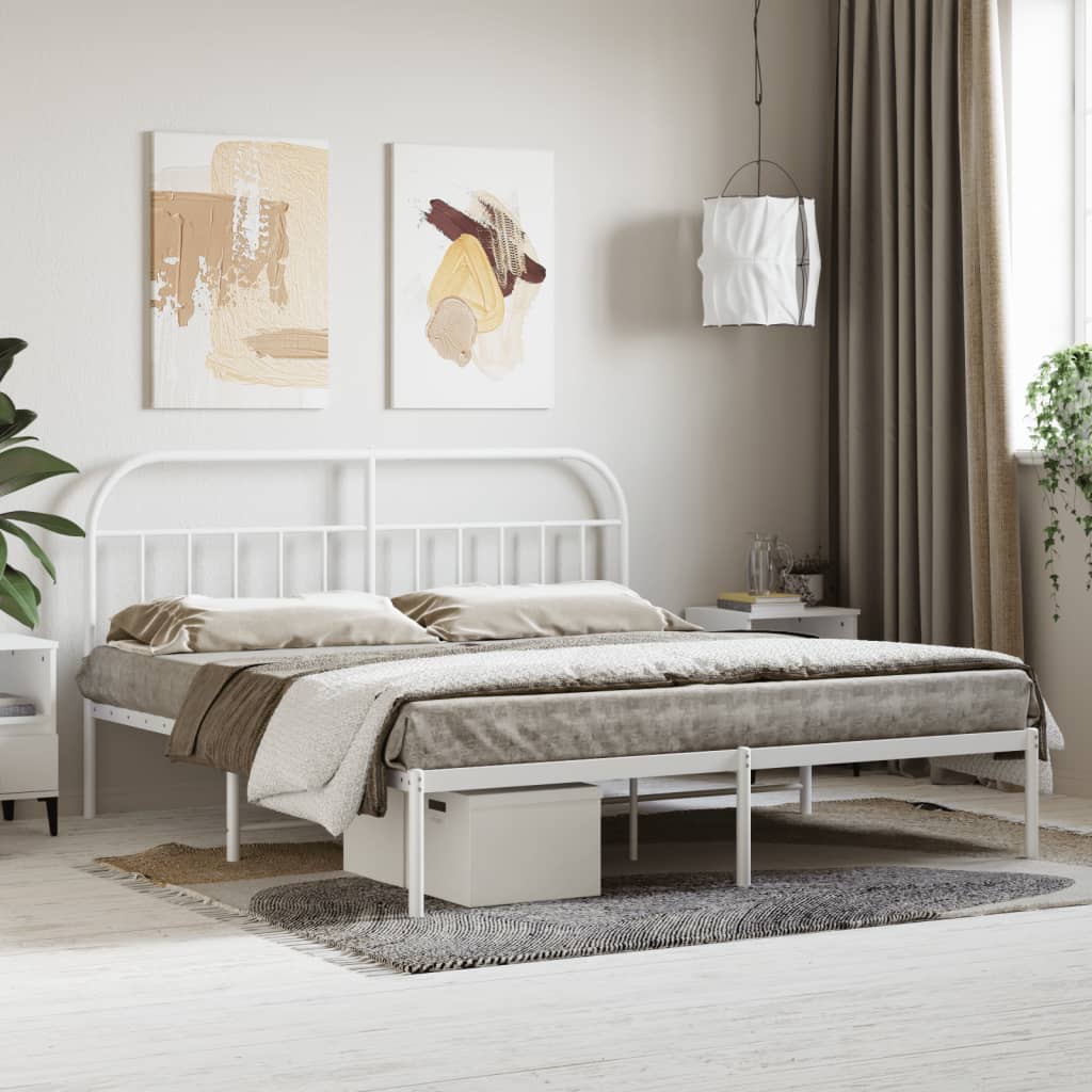 Sengeramme i metall med hodegavl hvit 183x213 cm