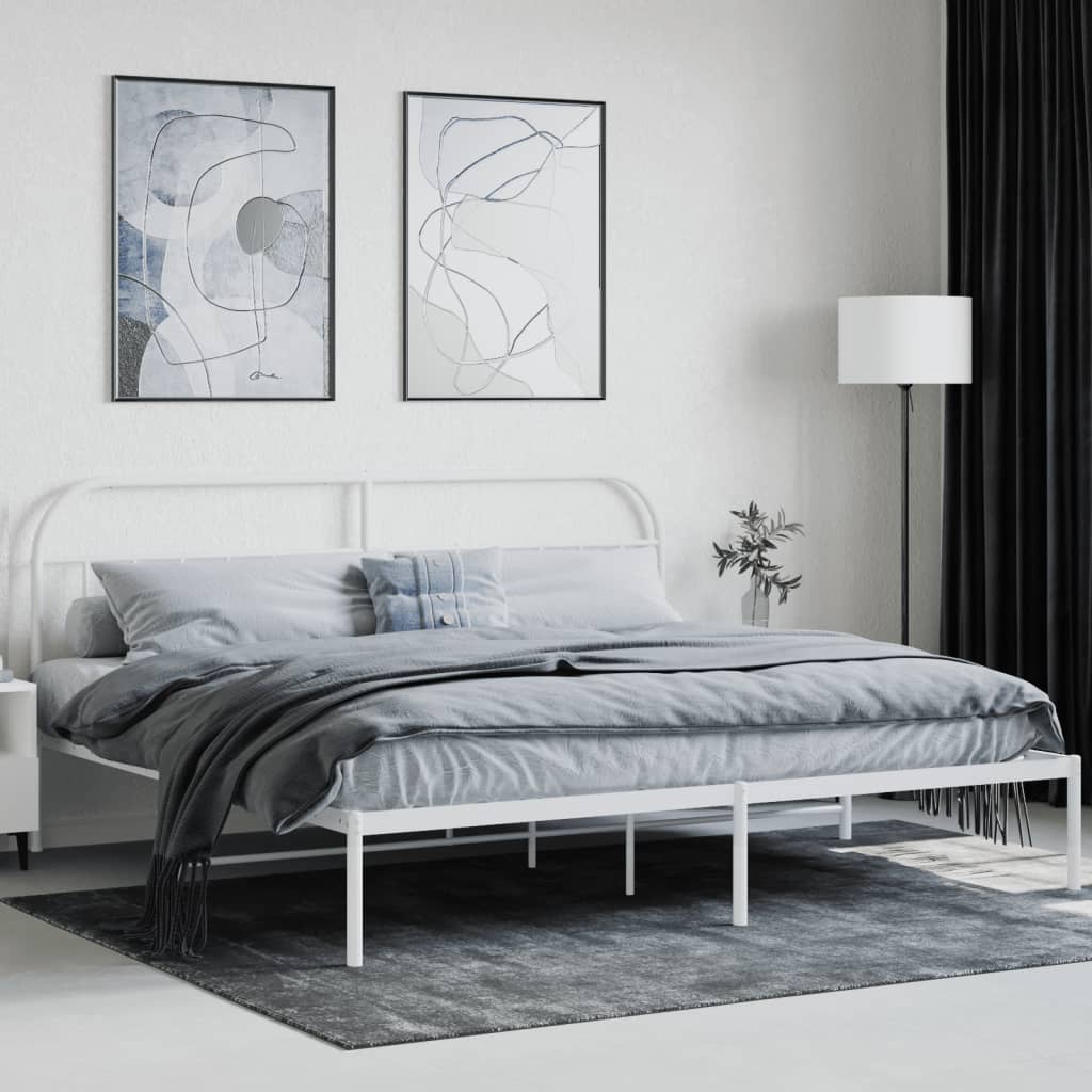 Sengeramme i metall med hodegavl hvit 193x203 cm