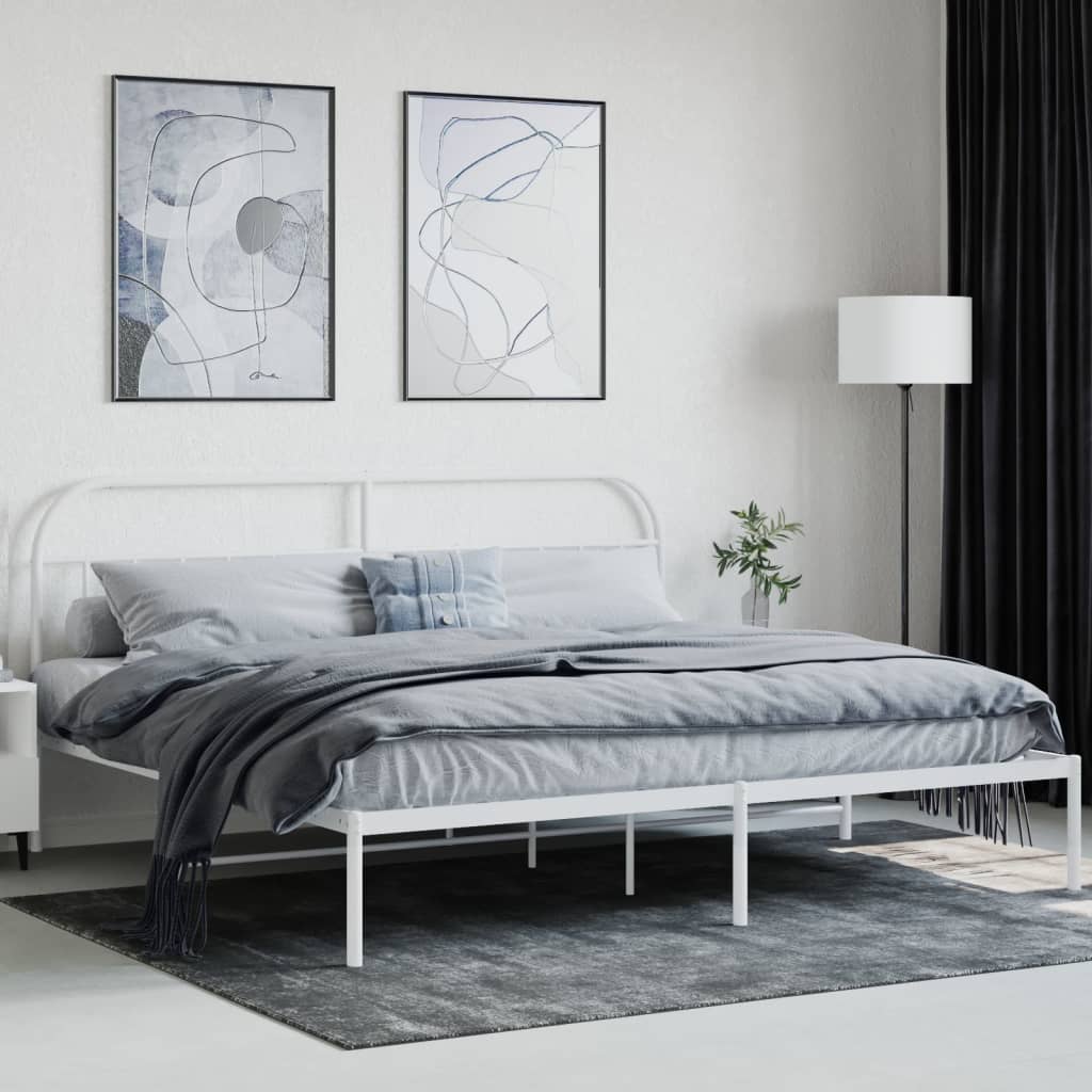Sengeramme i metall med sengegavl hvit 200x200 cm