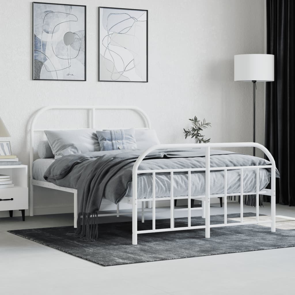 Sengeramme i metall med hode- og fotgavl hvit 120x190 cm