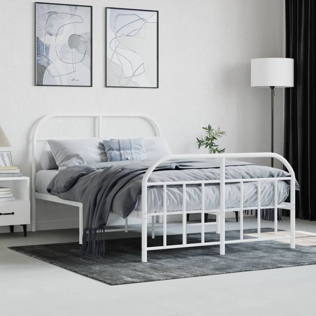 Sengeramme i metall med hode- og fotgavl hvit 120x200 cm