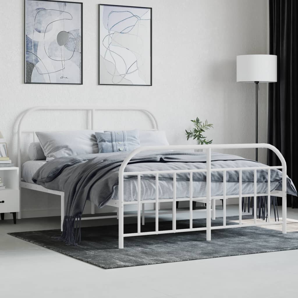 Sengeramme i metall med hode- og fotgavl hvit 140x190 cm