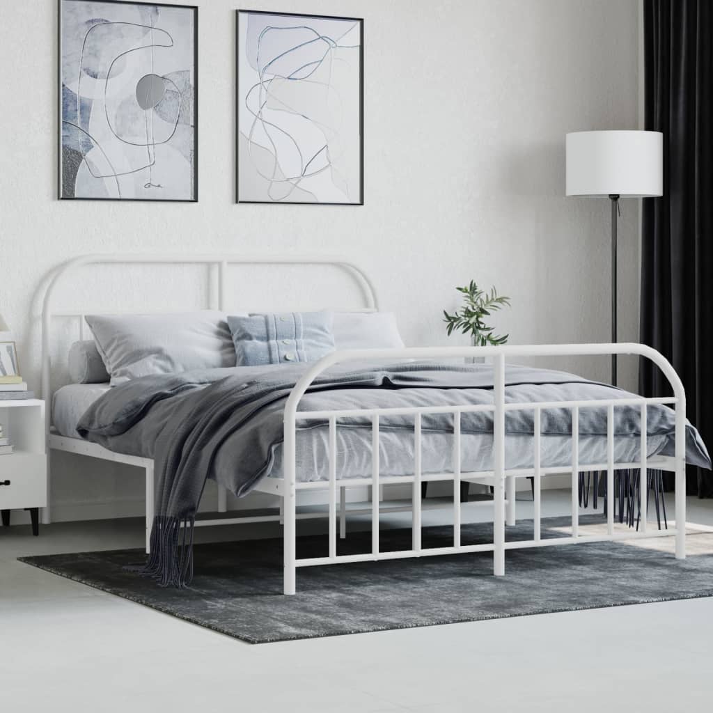 Sengeramme i metall med hode- og fotgavl hvit 150x200 cm