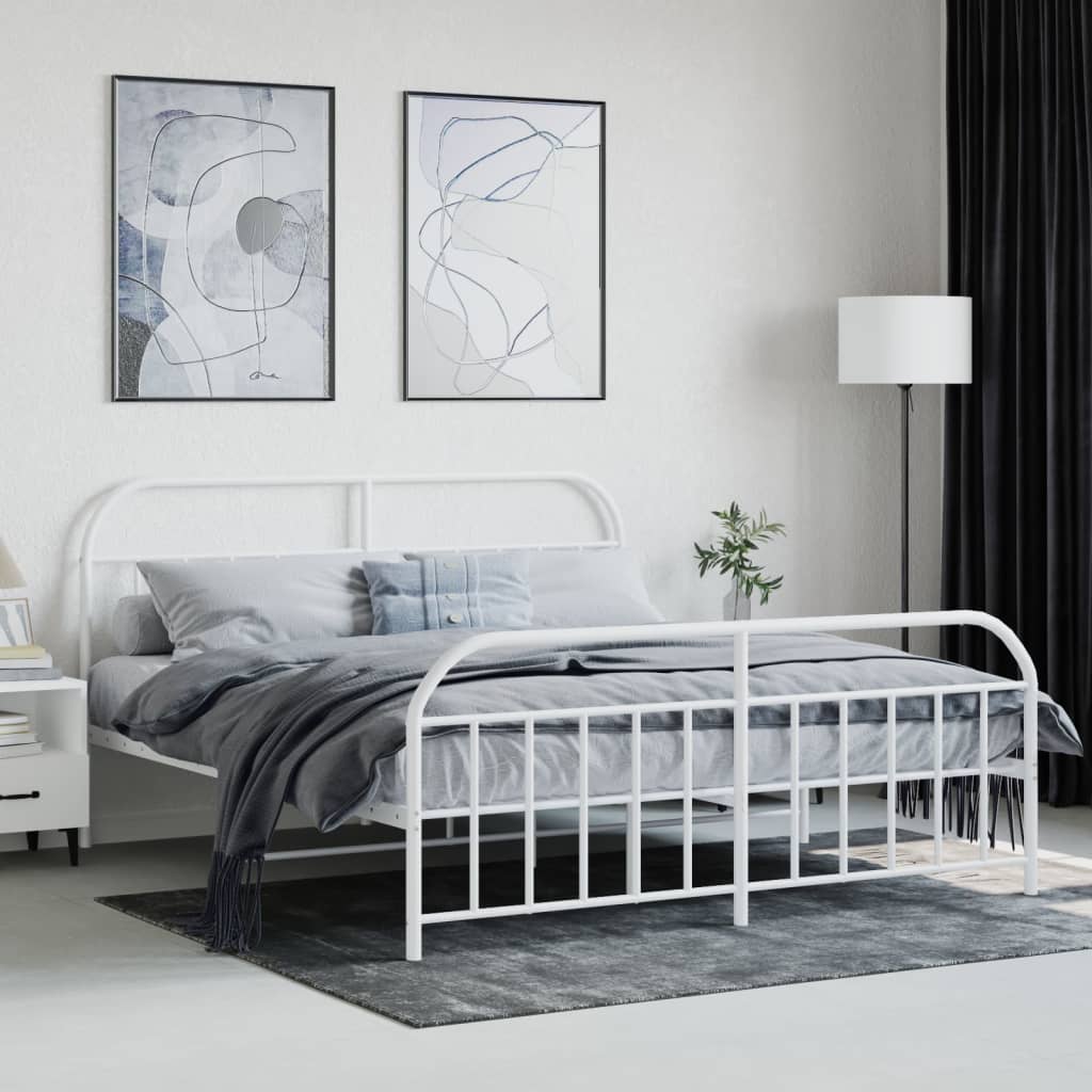 Sengeramme i metall med hode- og fotgavl hvit 180x200 cm