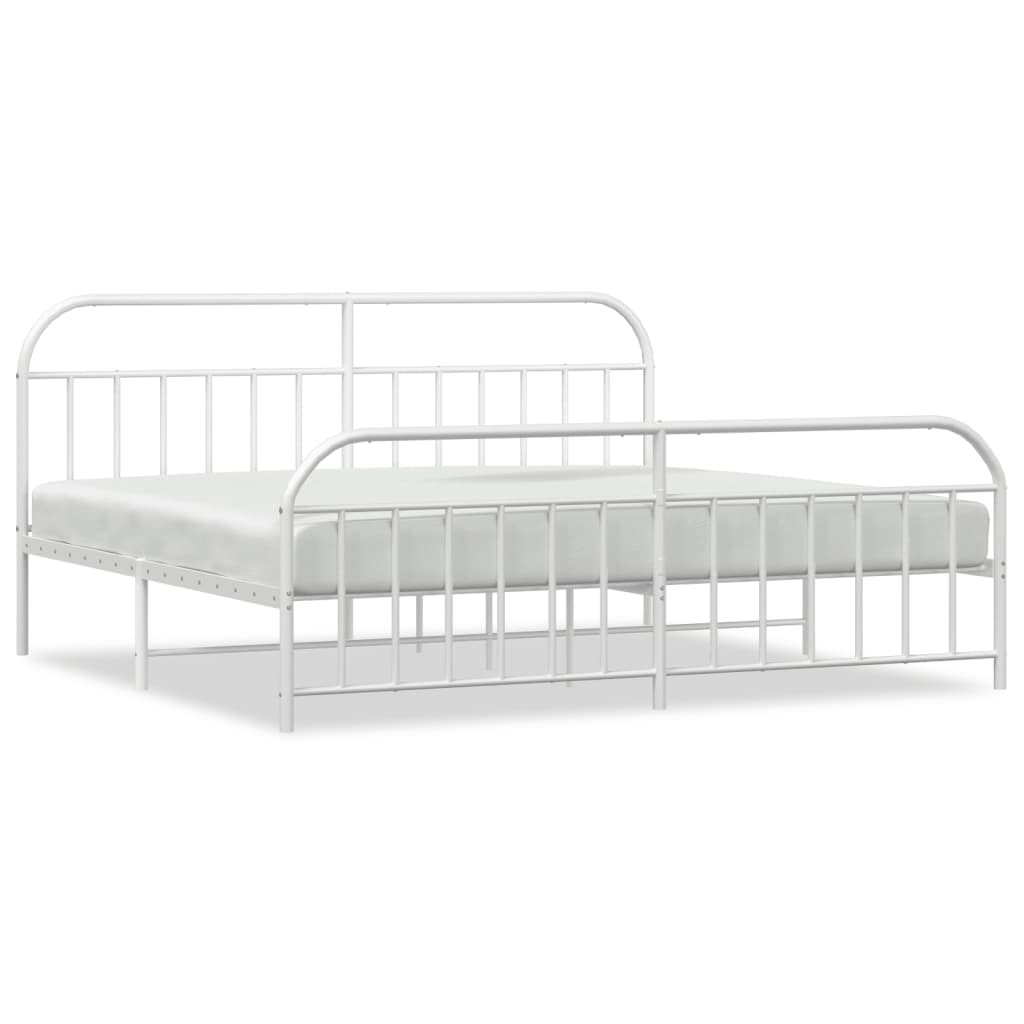 Sengeramme i metall med hode- og fotgavl hvit 193x203 cm
